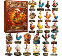 F-Caw-F Chicken Advent Calendar 2025, 24 Days Christmas Countdown Calendar with 24 3D Chicken Figures in Various Shapes, F Caw F Chick Hanging Pendants for Christmas Tree Decoration