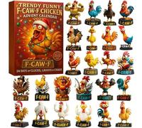F-Caw-F Chicken Advent Calendar 2025-24 Days of Funny Christmas Countdown with 2D Acrylic Chicken Ornaments, Naughty Holiday Decor for Adults, Unique Sarcastic for Friends (#F)