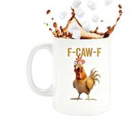 F-Caw-F Coffee Mug - Ceramic, 5.91x5.12x4.33in Coffee Mug Funny Rooster Design | Reusable Hot and Cold Drink Cup, Novelty Beverage Mugs for Home, Office, Camping, Dorm, Hotel