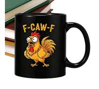 F-Caw-F Coffee Mug, Funny Chicken Mug, Black Ceramic Rooster Cup, Farmhouse Home Decor, Drinking Tea Cup for Hot & Cold Drinks