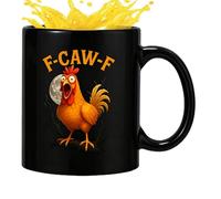 F-Caw-F Coffee Mug, Funny Chicken Mug, Black Ceramic Rooster Cup, Farmhouse Home Decor, Drinking Tea Cup for Hot & Cold Drinks
