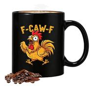 F-Caw-F Coffee Mug, Funny Chicken Mug, Black Ceramic Rooster Cup, Farmhouse Home Decor, Drinking Tea Cup for Hot & Cold Drinks