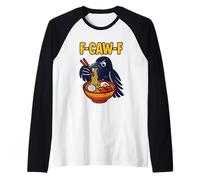 F Caw F Crow Eating Ramen F-Caw-F Black Bird Raven Japan Raglan Baseball Tee