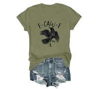 F-Caw-F Crow Shirt Crow T-Shirt Funny Fcawf Black Bird Graphic Halloween Gothic Casual Tee Tops, Green, S