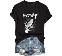 F-Caw-F Crow Shirt F-Caw-F T-Shirt Short Sleeve Shirts for Women (Black L)