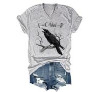F-Caw-F Crow T-Shirt V Neck Funny Crow Black Bird Shirt Graphic Shirts for Women