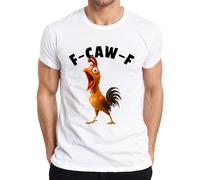 F-CAW-F Funny Chicken Cartoon Rooster Farm Gift Humour Joke Mens T-Shirt, White, L