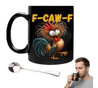 F-Caw-F Funny Chicken Mug 11oz Rooster Coffee Cup for Men Women,Ceramic Caw-F Crazy & Angry Chicken Rooster Black Cup,Novelty Mugs Gifts Office Home, Ideal Present Birthday