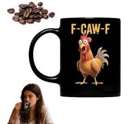 F-Caw-F Funny Chicken Mug 11oz Rooster Coffee Cup for Men Women,Ceramic Caw-F Crazy & Angry Chicken Rooster Black Cup,Novelty Mugs Gifts Office Home, Ideal Present Birthday