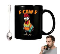 F-Caw-F Funny Chicken Mug 11oz Rooster Coffee Cup for Men Women,Ceramic Caw-F Crazy & Angry Chicken Rooster Black Cup,Novelty Mugs Gifts Office Home, Ideal Present Birthday
