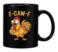 F-Caw-F Funny Chicken Mug Ceramic Coffee Mug, F-Caw-F Sarcastic Cup, 11oz Rooster Humorous Mugs, Crazy Rooster Chicken Humor Coffee Cup Gift for Men Women Office Worker Friends (Black 5)