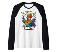 F-CAW-F Funny Rainbow Rooster Chicken Graphic Raglan Baseball Tee