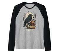 F-CAW-F Funny Raven Crow Moon Pumpkin Halloween Raglan Baseball Tee
