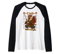 F-Caw-F Funny Samurai Rooster Japanese Warrior Anime Bushido Raglan Baseball Tee