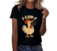F-CAW-F Funny T-Shirt for Womens Scream Chicken Humor Summer Tops Crazy Screaming Chicken F CAW F Tshirts Short Sleeve Crew Neck Tee Shirts Female Streetwear Plus Size(#01-02, L)