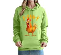 F-CAW-F Hoodie, Womens F-CAW-F Funny Chicken Scream Humor Sweatshrits, Hooded Pullover Farm Party Festival Gifts Green XL