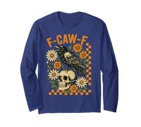 F-Caw-F Raven Crow Tee Halloween Skull Boho Flower Checkered Long Sleeve T-Shirt