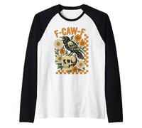 F-Caw-F Raven Crow Tee Halloween Skull Boho Flower Checkered Raglan Baseball Tee