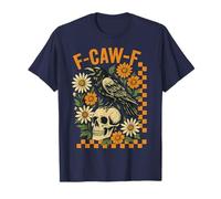 F-Caw-F Raven Crow Tee Halloween Skull Boho Flower Checkered T-Shirt