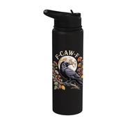 F-Caw-F Raven Moon Gothic Halloween, Black Crow Bird Lover Stainless Steel Insulated Water Bottle