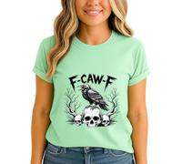 F-Caw-F Raven Skull Gothic Womens Graphic T-Shirt Dark Art Tee Macabre Style S (8-10)