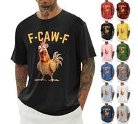 F-CAW-F Shirts Mens Funny Scream Chicken Humor T-Shirt Men's Short Sleeve Crew Neck Halloween Tops Casual Loose F-CAW-F Tshirt Plus Size(Black, M)