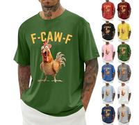 F-CAW-F Shirts Mens Funny Scream Chicken Humor T-Shirt Men's Short Sleeve Crew Neck Halloween Tops Casual Loose F-CAW-F Tshirt Plus Size(Green, XXL)