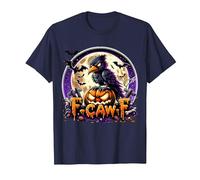F-CAW-F Spooky Funny Crow Offensive Rude Pumpkin Design T-Shirt, Men, Navy Blue, Small