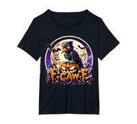 F-CAW-F Spooky Funny Crow Offensive Rude Pumpkin Design T-Shirt, Women's Plus, Black, 5X