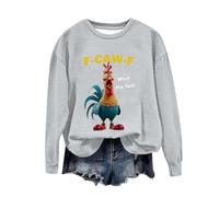 F-CAW-F Sweatshirt, Ladies F-CAW-F Funny Chicken Scream Humor Tops Jumper, Long Sleeve Pullover Classic Novelty Party Festival Gifts Gray XXL
