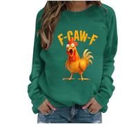 F CAW F T Shirt, F-CAW-F Funny Chicken Scream Humor T-Shirt, Long Sleeve Tops Farm Party Festival Army Green XXL