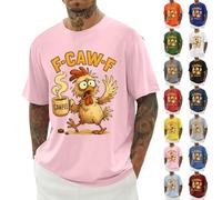 F-CAW-F Tshirts Mens Funny Scream Chicken Humor T-Shirt Men's Short Sleeve Crew Neck Christmas Summer Tops Casual Loose F-CAW-F Shirt Plus Size(A1022002, Pink, M)