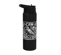 F-Caw-F Vintage Black Crow Illustration Raven Bird Goth Stainless Steel Insulated Water Bottle