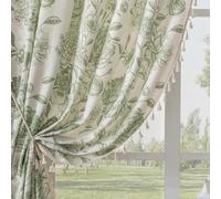 F-CHU Boho Curtains for Living Room 96 Inch Length French Country Floral Drapes Farmhouse Rustic Vintage Window Curtain Panels for Bedroom Chic Cotton Linen Closet Curtains,2 Panel Sage Green Curtains