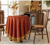 F-CHU Burnt Orange Tablecloth Thickset Velvet Tablecloth with Beautiful Gold Vintage Tassels Table Cloth for Home Decor Wedding, Party, Banquet and Events 70" Round