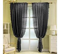 F-CHU Lace Curtains for Windows 54 inch Drop Vintage Net Curtain for Old House Shabby Chic Sheer Voile Curtains 2 Panels(140cm Width x183cm Drop) Black Curtain