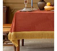 F-CHU Luxury Burnt Orange Tablecloth Thickset Velvet Tablecloth with Beautiful Gold Tassels Table Cloth for Home Decor Wedding, Party, Banquet and Events 60x120-Inch