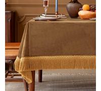 F-CHU Luxury Camel Tablecloth Thickset Velvet Tablecloth with Beautiful Gold Tassels Vintage Table Cloth for Home Decor Wedding, Party, Banquet and Events 60x86-Inch