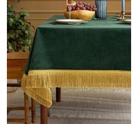 F-CHU Luxury Green Tablecloth Thickset Velvet Tablecloth with Beautiful Gold Tassels Table Cloth for Home Decor Wedding, Party, Banquet and Events 60x102-Inch