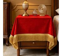 F-CHU Luxury Red Velvet Nightstand Cover with Gold Tassel Fringe, Decorative Bedside Table Cloth, Dust-Proof Dresser Scarf for Bedroom Nightstand, Side Table, Dresser, Home Decor 36 x 36 Inch