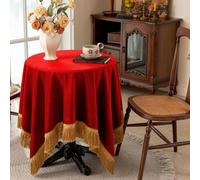 F-CHU Small Square Tablecloth 36 x 36 Inch Velvet Table Cloth Solid Red Small Round Table Cover for Nightstand End Bedside Table Tabletop Decoration，Red Tablecloth