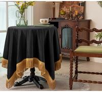 F-CHU Velvet Tablecloth - 36 x 36 Inch Solid Black, Small Round Table Cover for Nightstand, Bedside Table, Tabletop Decoration