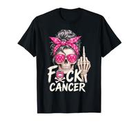 F-ck Breast Cancer Women Warrior Pink Ribbon Messy Bun Hair T-Shirt