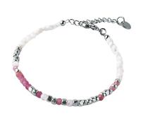 'F*ck Cancer' Pink Tourmaline Morse Code Breast Cancer Bracelet, Adjustable Gold/Silver Beaded Bracelet for Women Support Hope Strength Jewelry Gift for Survivor and Fighter (Silver)