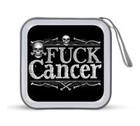 F&ck Cancer Skull And Crossbones Skeleton Breast Cancer CD Case 40 Capacity Plastic DVD Storage Box Sleeves Zippered Wallet