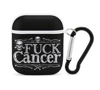 F&ck Cancer Skull And Crossbones Skeleton Breast Cancer PC Headphone Case for AirPods 1 And 2 Earphone Cover Earbuds Accessories with Keychain