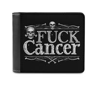 F&ck Cancer Skull and Crossbones Skeleton Breast Cancer Slim Wallet for Men Women Bifold Wallets with 6 Card Slot Holder and 2 Hidden Compartments Pockets