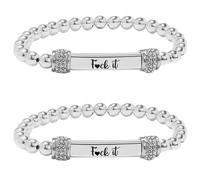 F*ck It Engraved Bead Bracelet, Adjustable Braided Stainless Steel Wrap Bracelet, Engraved Letter Motivational Bracelets for Men Women, Memorial Gifts for Loved One (B)