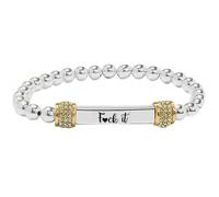 F*ck It Engraved Bead Bracelet, Adjustable Braided Stainless Steel Wrap Bracelet, Engraved Letter Motivational Bracelets for Men Women, Memorial Gifts for Loved One (Gold)