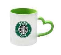 F*ck Off Coffee Mug, Rude Mug, Offensive Tea Mug, 11oz Heart Handle Ceramic Mug. (Green)